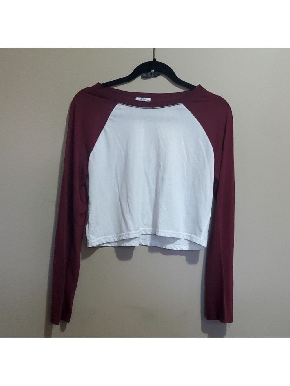 Women's Burgundy and White Long Sleeve Top
